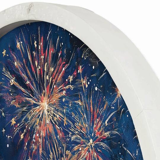 20" Goldens Watching Fireworks Round Framed Print